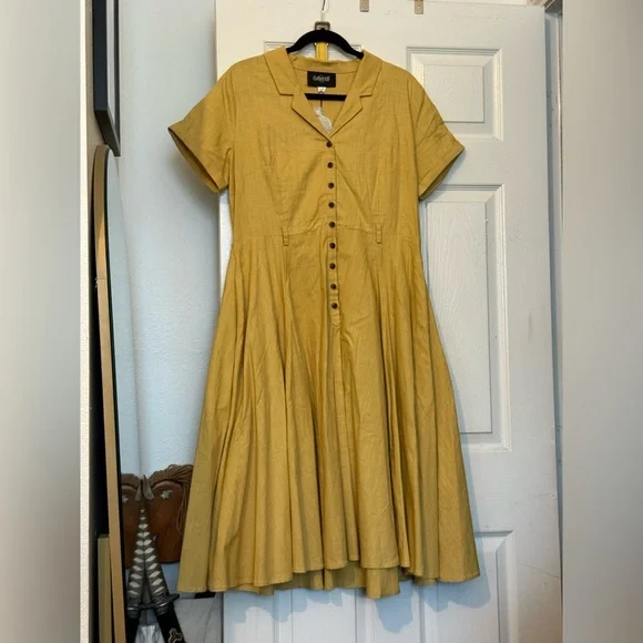 Collectif Cherish Era x Modcloth Vintage Style Yellow Midi Shirt Dress - Picture 2 of 4